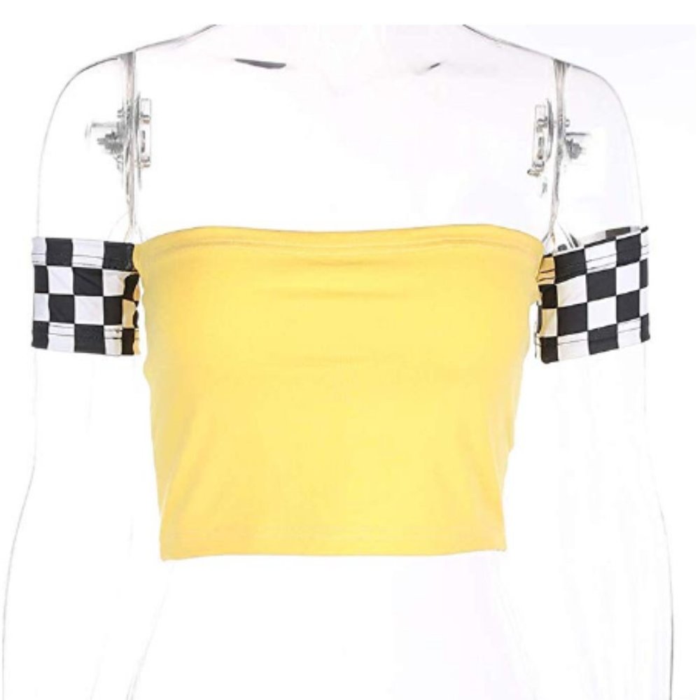 Checkered Short Sleeve Crop Top - Picture 4 of 7